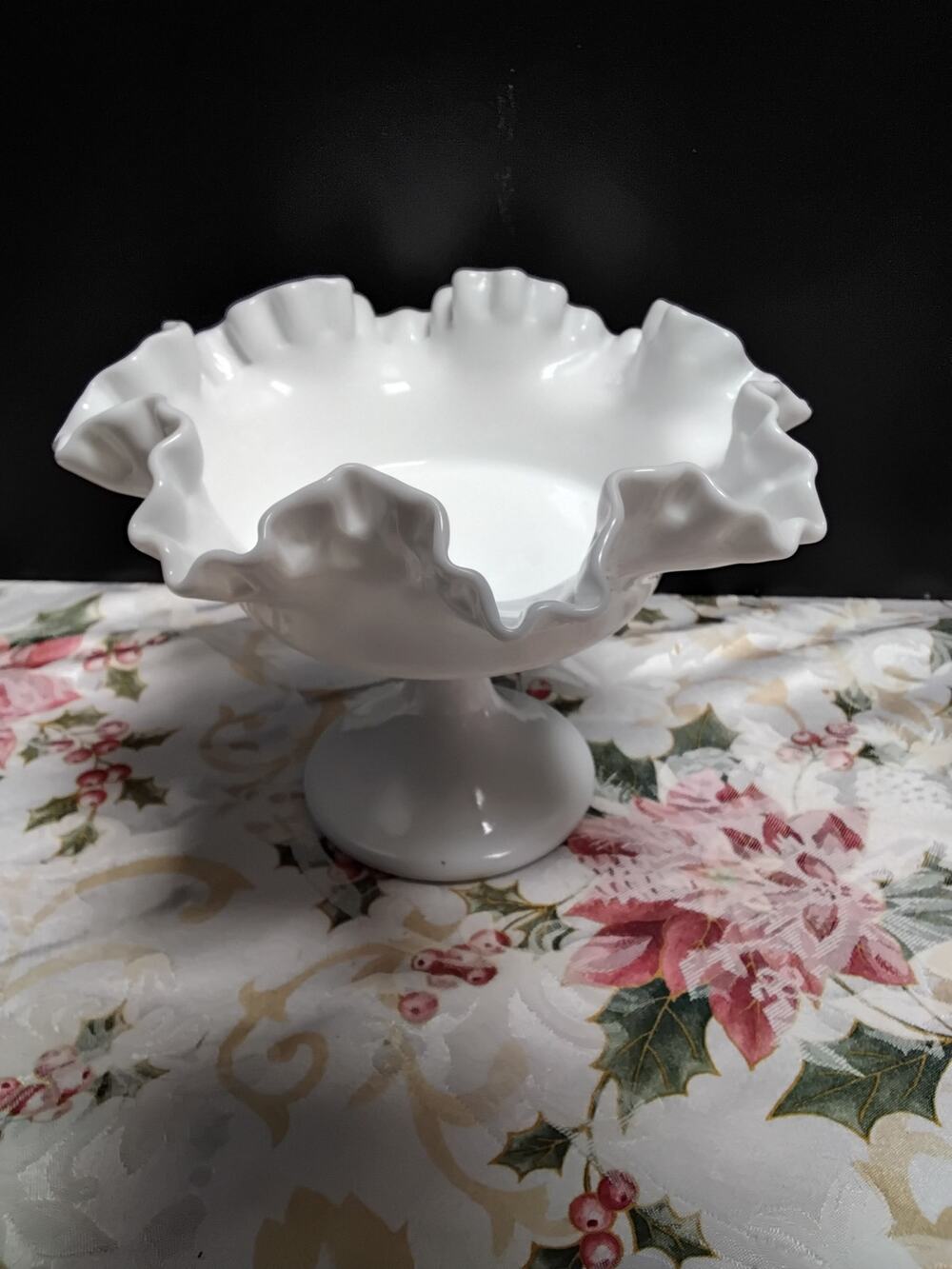 Fenton vintage milk glass compote ruffled edge 1960's